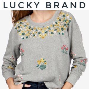 Lucky Brand Floral Embroidered Grey Sweatshirt